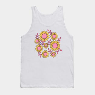 Retro 70s daisy flowers botanical design in blue, pink and yellow Tank Top